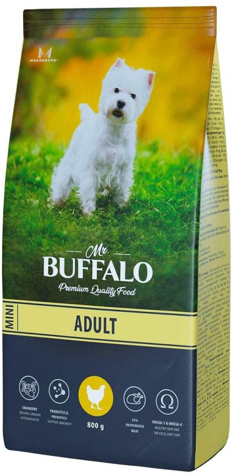 Mr. Buffalo: Аdult Mini, корм с курицей, для мелких пород собак, 800 гр.