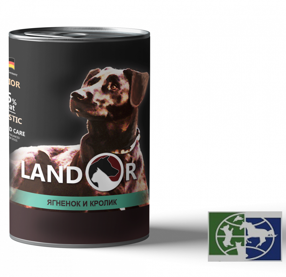 Консервы Landor Dog  ягненок с кроликом для пожилых собак, 0,4 кг