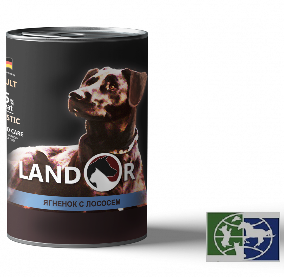 Консервы Landor Dog  ягненок с лососем для собак, 0,4 кг