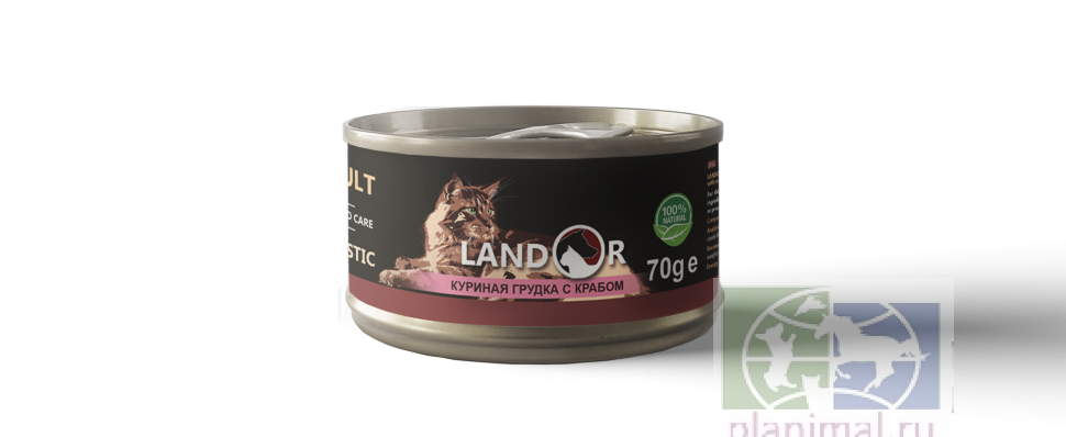 Консервы Landor Cat куриная грудка с крабом для взрослых кошек, 70 гр.