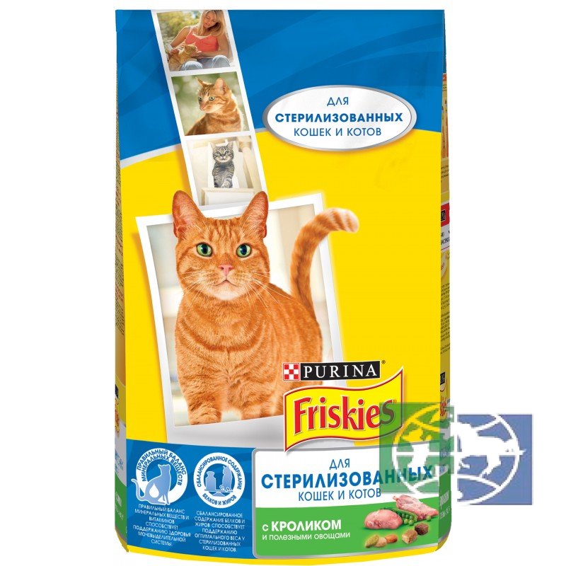 Сухой корм Purina Friskies для стерилизованных кошек и кастрированных котов, кролик с овощами, пакет, 1,5 кг