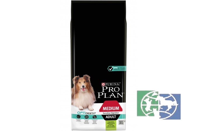 Сухой корм Purina Pro Plan для взрослых собак средних пород с чувствительным пищеварением, ягнёнок, 7 кг