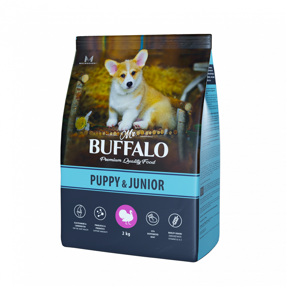 Mr. Buffalo: Puppy junior, корм с индейкой, для щенков и юниоров средних и крупных пород, 2 кг