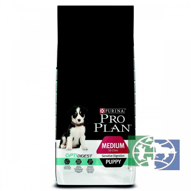 Сухой корм Purina Pro Plan Puppy для щенков средних пород с чувствительным пищеварением, ягнёнок, пакет, 12 кг