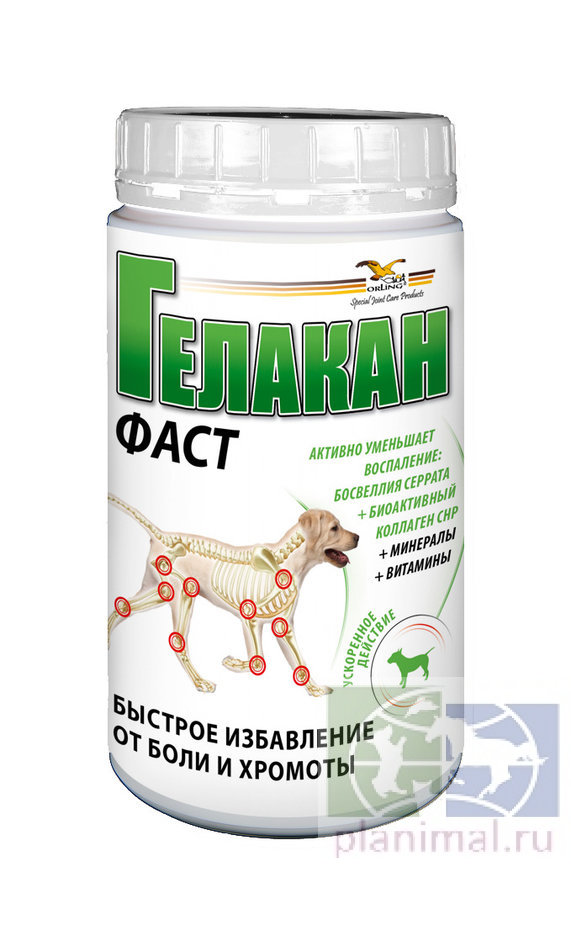 Orling: Гелакан "Фаст", хондропротектор + противовоспалительное для собак, 500 гр.
