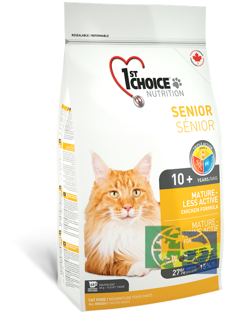 1st Choice Mature or Less Active сухой корм для стареющих и малоактивных кошек (с курицей), 5,44 кг