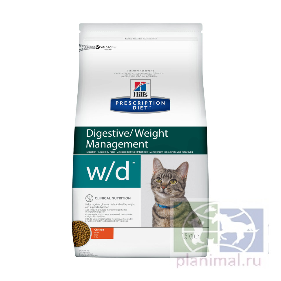 Сухой диетический корм для кошек Hill's Prescription Diet w/d Digestive при поддержании веса и сахарном диабете, с курицей 1,5 кг