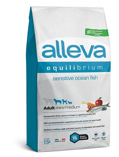 Корм для взрослых собак мелких и средних пород Аллева Эквилибриум Сенситив с океанической рыбой 2 кг