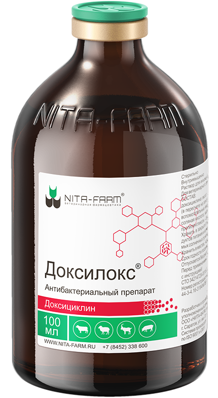 Nita farm: Доксилокс, антибактериальное средство, для инъекций, для КРС, овец и свиней, 100 мл
