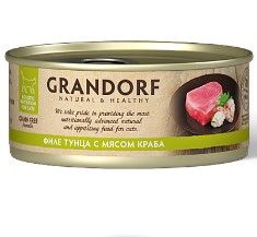 Консервы для кошек GRANDORF Филе тунца с мясом краба в собственном соку,  70 гр.