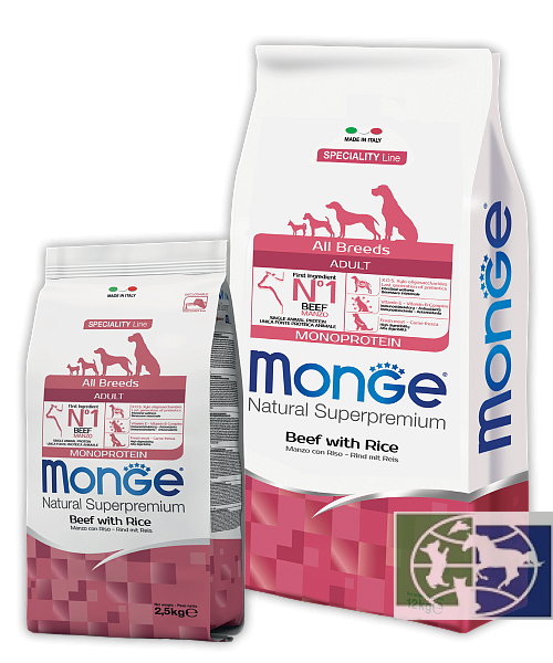 Monge Dog Monoprotein All Breeds Beef and Rice корм для собак всех пород говядина с рисом  2,5 кг