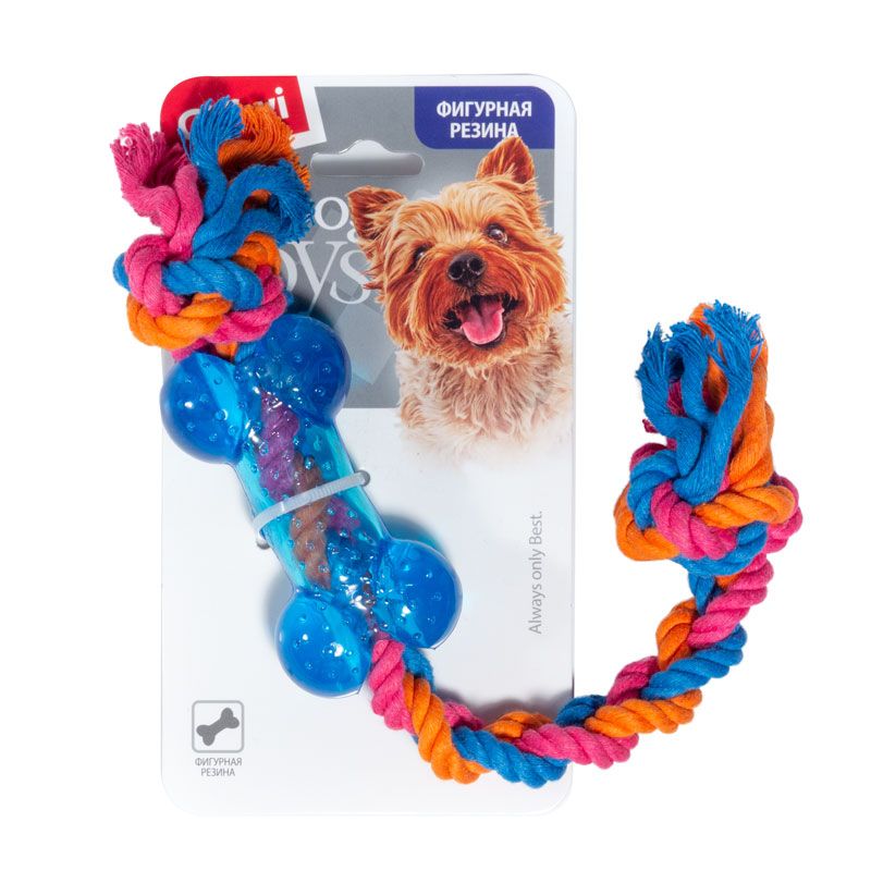 GiGwi: Игрушка CATCH&FETCH Косточка на веревке, резиновая, для собак, 26 см