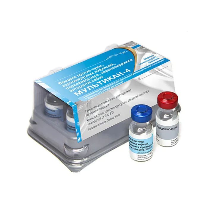 Вакцина Мультикан-4 (1 доза/2 фл. жидк.+сух. компонент), 5 доз/уп., цена за 1 дозу