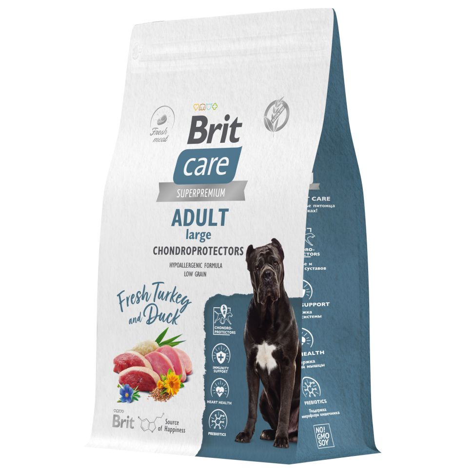 Brit: Care Dog Adult Large Chondroprotectors, Сухой корм с индейкой и уткой, для собак крупных пород, 3 кг