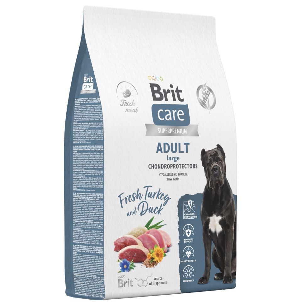 Brit: Care Dog Adult Large Chondroprotectors, Сухой корм с индейкой и уткой, для собак крупных пород, 12 кг