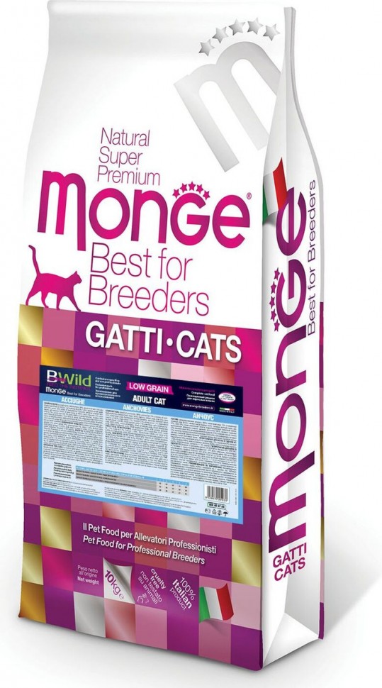 Monge: BWild Cat Anchovies, корм для взрослых кошек, с анчоусами, 10 кг