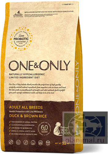 One&Only Dog All breeds Duck&Rice  корм для собак, утка с бурым рисом 1 кг + 1 кг ПРОМО