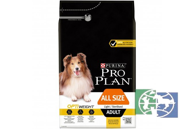 Сухой корм Purina Pro Plan для склонных к избыточному весу или стерилизованных собак всех пород, курица с рисом, пакет, 3 кг