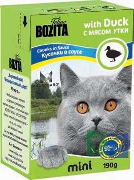Bozita mini Duck Tetra Pak мясные кусочки в соусе с Уткой для кошек, 190 гр.
