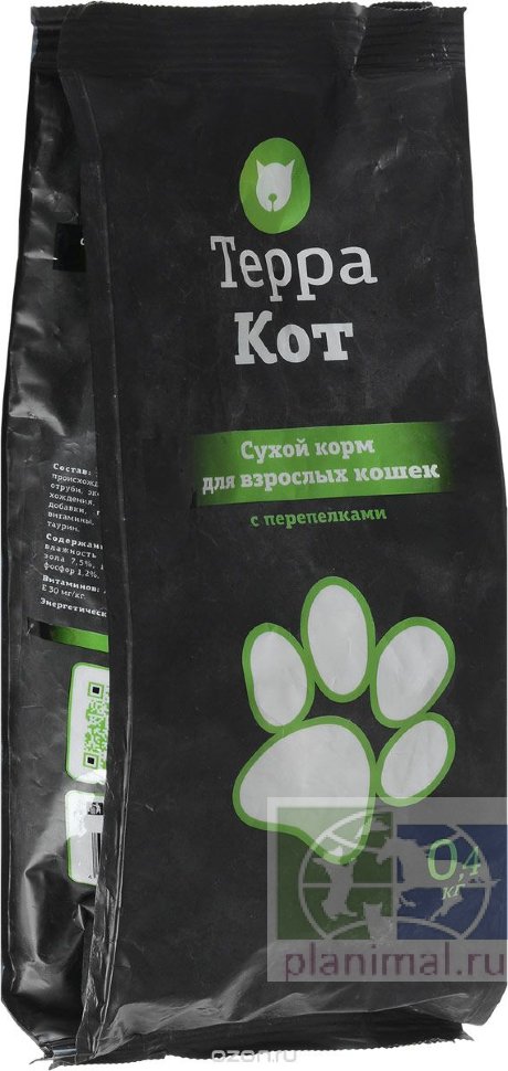 Терра Кот корм для взрослых кошек с перепёлками, 400 гр.
