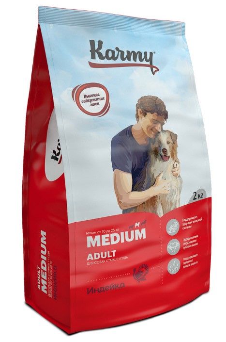 Karmy Медиум Эдалт Индейка корм для собак средних пород 10-25 кг от 1 года, 2 кг