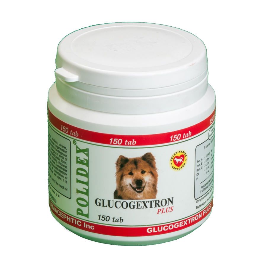 Polidex: Glucogextron Plus витаминный комплекс для соединительной и хрящевой ткани суставов, для собак, 150 таб.