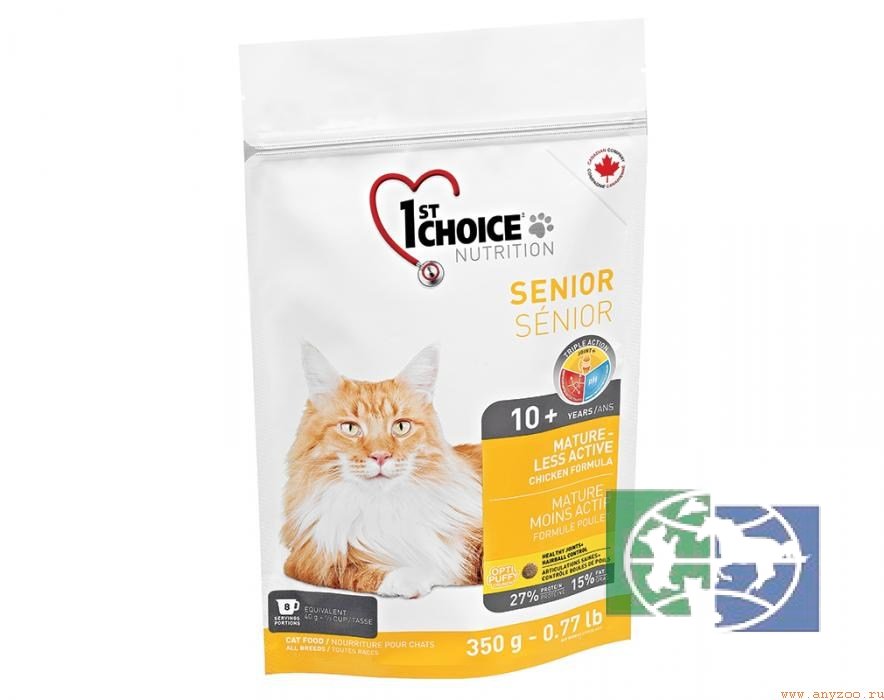 1st Choice Mature or Less Active сухой корм для стареющих и малоактивных кошек (с курицей), 350 гр.