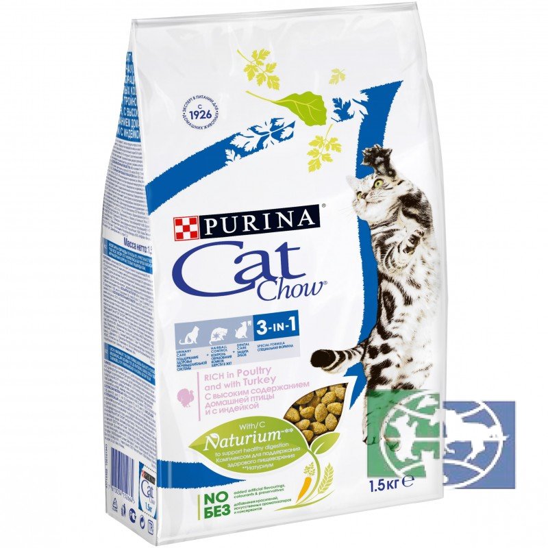 Сухой корм для кошек Purina Cat Chow Feline тройная защита, домашняя птица и индейка, 1,5 кг