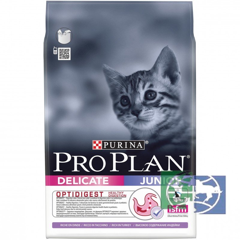 Сухой корм Purina Pro Plan Delicate Junior для котят с чувствительным пищеварением, индейка, пакет, 3 кг