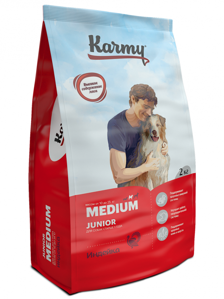 Karmy Медиум Юниор Индейка корм для щенков средних пород 10-25 кг до 1 года, 2 кг