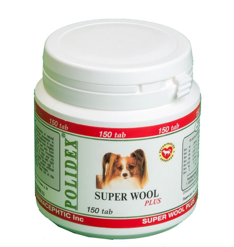 Polidex: Super Wool plus витамины, для шерсти собак, 150 табл.