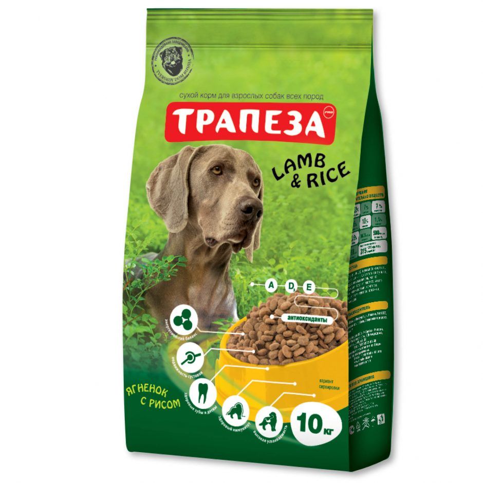 Трапеза Ягнёнок с рисом полнорационный сухой корм для собак, 10 кг