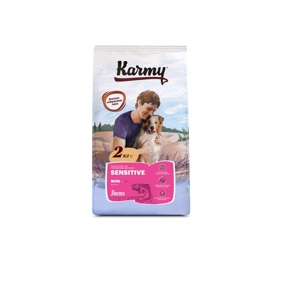 Karmy Мини Эдалт Лосось Sensitive корм для собак мелких пород с чувствительным пищеварением до 10 кг от 1 года, 2 кг
