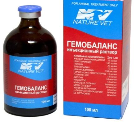 Nature Vet: Гемобаланс, раствор витаминов и аминокислот для инъекций, сильный стимулятор, в/в,в/м, 100 мл