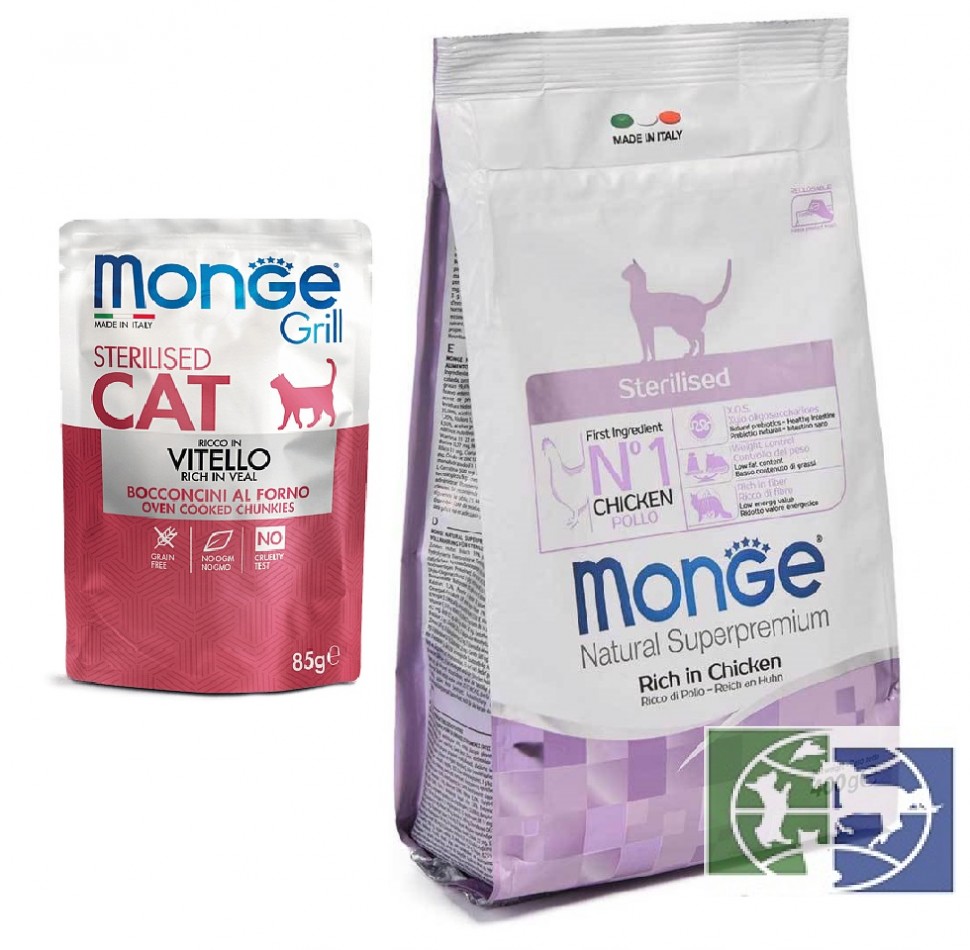 Monge: корм для стерилизованных кошек 400г + Grill Pouch пауч для стерилизованных кошек