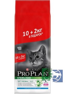 Сухой корм Purina Pro Plan для стерилизованных кошек и кастрированных котов, кролик, 10 кг + 2 кг в подарок ПРОМО
