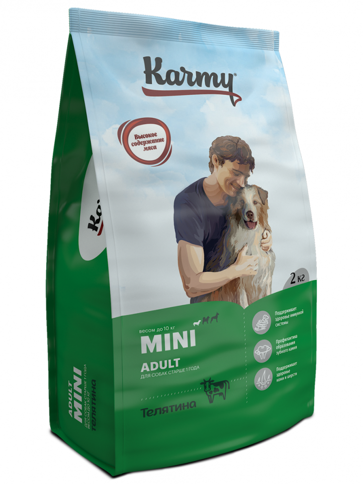 Karmy Мини Эдалт Телятина корм для собак мелких пород до 10 кг от 1 года, 2 кг