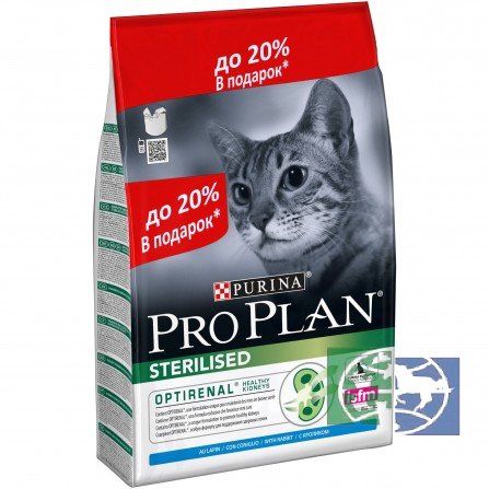 Сухой корм Purina Pro Plan для стерилизованных кошек и кастрированных котов, кролик, 2,4 кг + 600 гр. в подарок ПРОМО