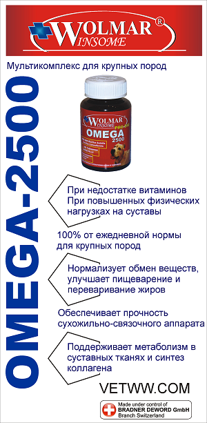 Wolmar Winsome Pro Bio Omega 2500 для суставов, для собак средних и крупных пород, 100 табл.