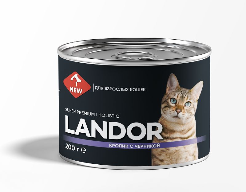Landor Cat: Консервы, кролик с черникой, для кошек, 200 гр.