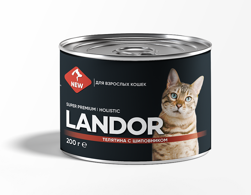 Landor Cat: Консервы, телятина с шиповником, для кошек, 200 гр.