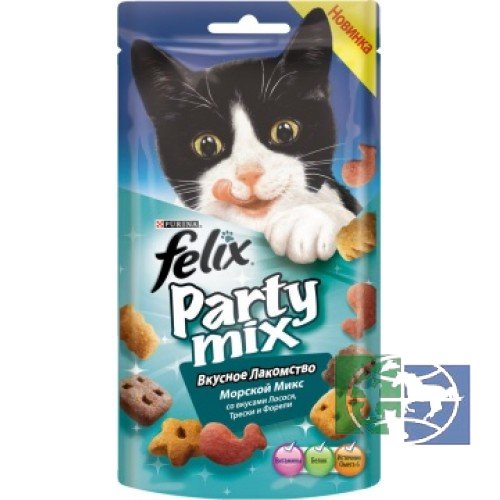 Лакомство для кошек Felix Party Mix "Морской Микс" cо вкусами лосося, трески и форели, 60 гр.
