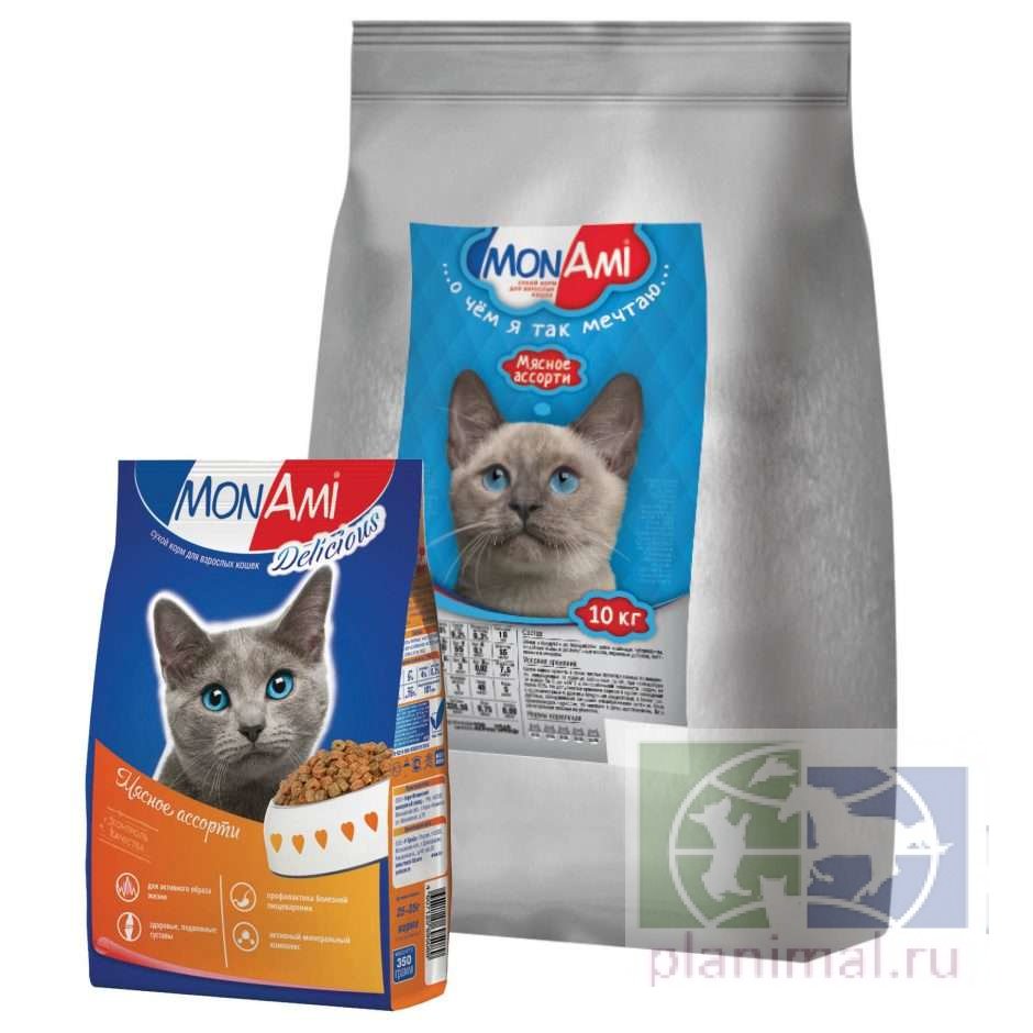 Монами: сухой корм  для кошек, мясное ассорти, 10 кг