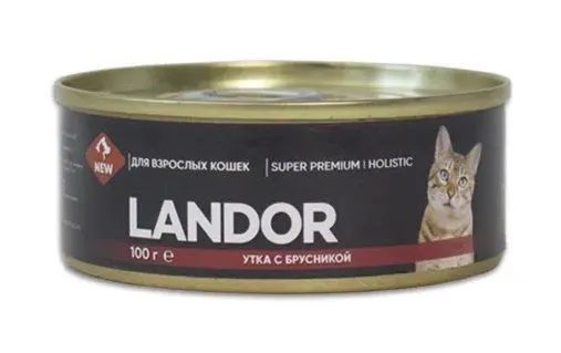 Landor Cat: Консервы, утка с брусникой, для кошек, 100 гр.