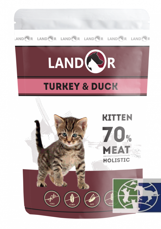 Консервы Landor Cat индейка с уткой для котят, 85 гр.