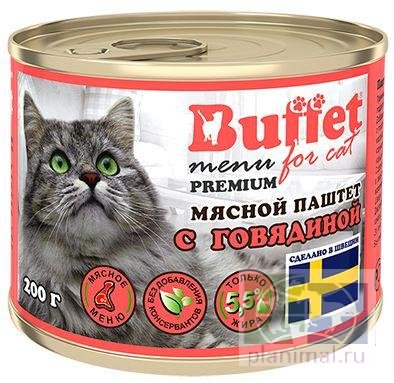 Buffet корм для кошек мясной паштет с говядиной, 200 гр.