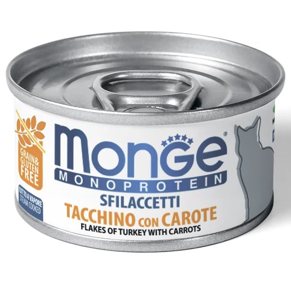 Monge: Cat Monoprotein, мясные хлопья, для кошек, из индейки с морковью, 80 гр.