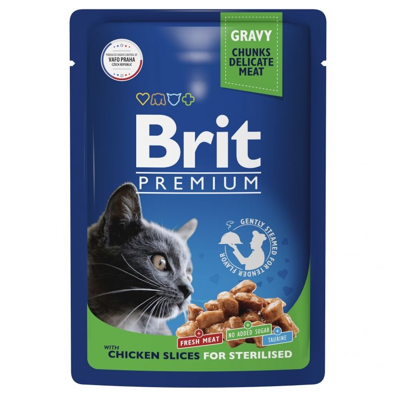 Brit: Premium, Пауч для взрослых стерилизованных кошек, Цыпленок в соусе, 85 гр.