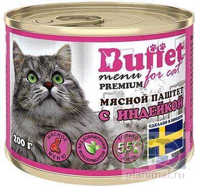 Buffet корм для кошек мясной паштет с индейкой, 200 гр.