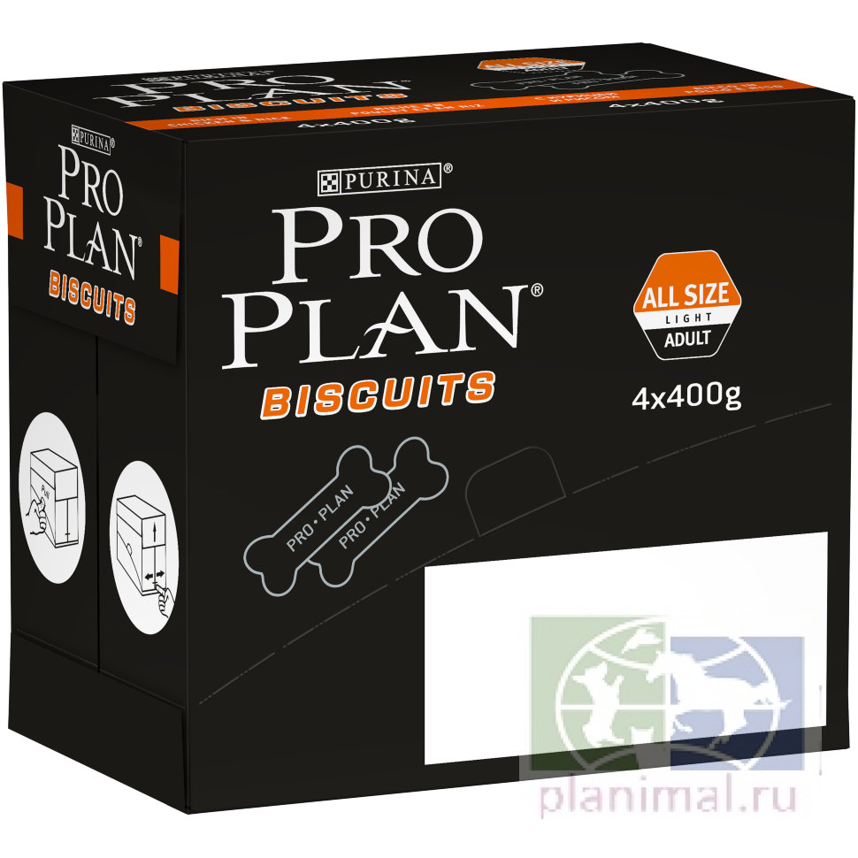 Лакомство Purina Pro Plan Biscuits для склонных к избыточному весу или стерилизованных собак, с курицей и рисом, пакет, 400 гр.
